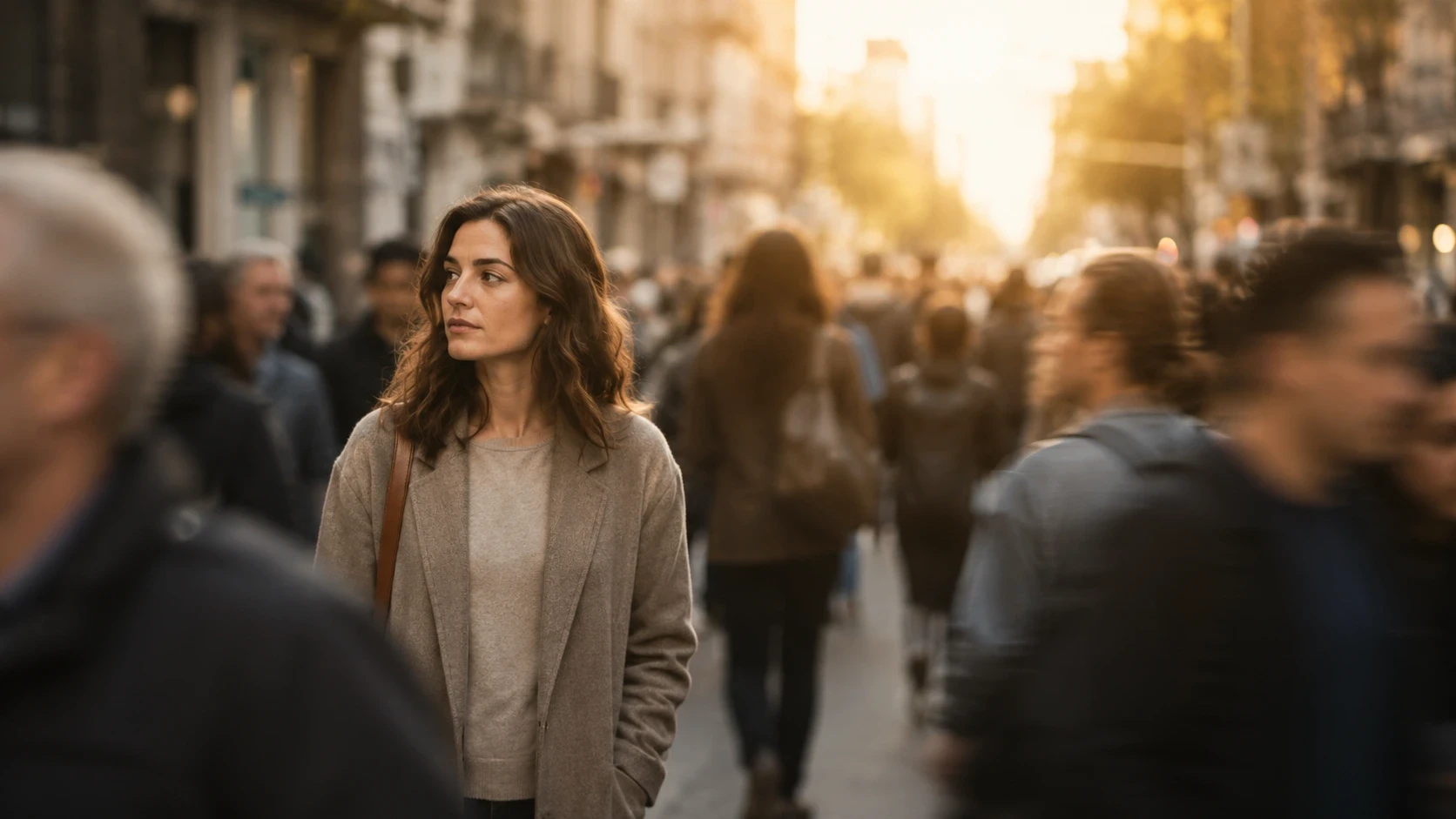 Person experiencing loneliness despite being surrounded by other people.